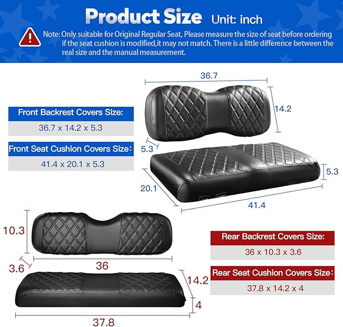 NOKINS Golf Cart Seat Covers for YAMAHA/G29/Drive2, Vinyl Front&Rear Seat Cover with Flip-Up Armrests kit, with Cup Holder, for 1" Square Tube (Black&Black Stitching)