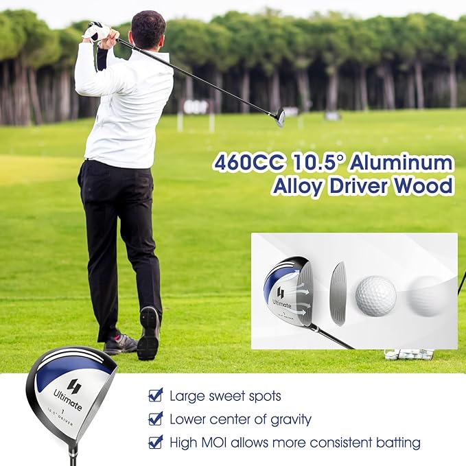ULTIMATE Men's Complete Golf Club Set – Right-Handed, 9/11-Piece Full Set Including 460cc #1 Driver, #3 Fairway Wood, Hybrid, #6, #7, #8, #9, #P Irons, and a Precision Putter