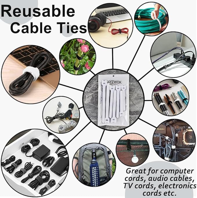 70pcs Cable Ties Reusable White Wire Ties Cable Management Cord Ties Reusable for Electronics Hook and Loop Cable Ties for Computer 4 6 8 Inch
