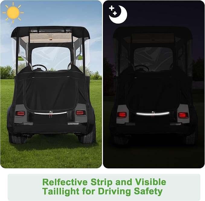 10L0L Golf Cart Deluxe Enclosure for EZGO TXT & RXV 2 Passenger, 4-Sided Clear PVC Window Rain Cover with Zipper Entry, Black