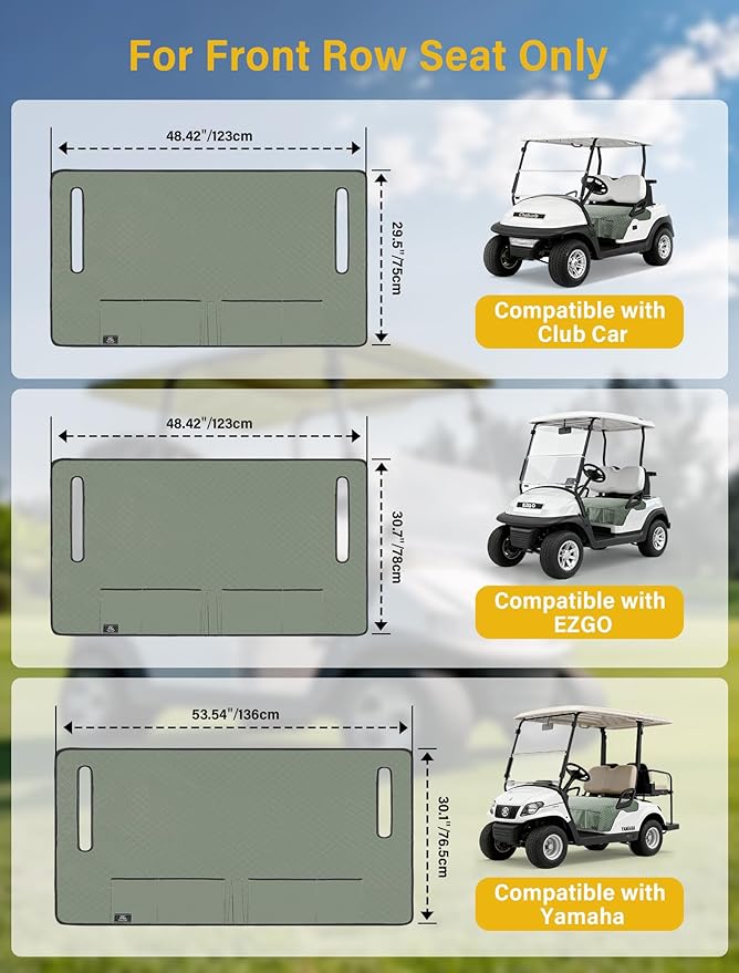 Golf Cart Seat Covers,Golf Cart Seat Towel Blanket with 4 Front Pockets & Nonskid Bottom Fits for EZGO, Yamaha, Club Car and More 2 Person Seats Golf Carts (Silver Green, Yamaha)