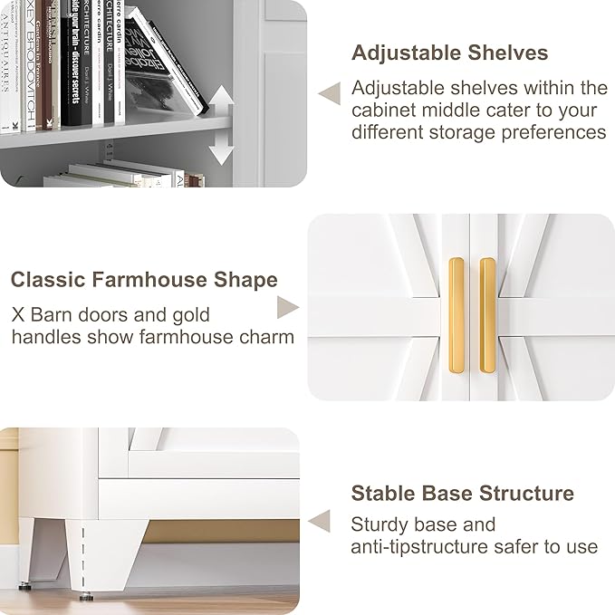 71H Tall Metal Storage Cabinet with 2 Doors and Adjustable Shelves,Farmhouse Storage Cabinet with Barn Doors,Pantry Storage for Home,Office,Dining Room,Kitchen,Bathroom(White)