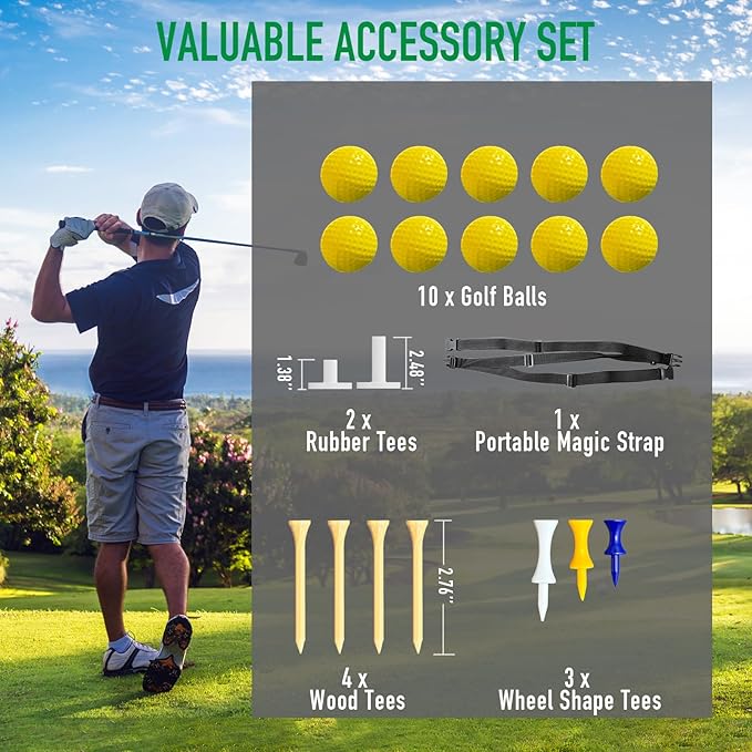 Golf Mat, 31MM 5x4ft Dense Elite Golf Hitting Mats Practice with 9 Balls, 9 Tees, PE Grass Heavy Duty Artificial Hitting Training Matt for Backyard Driving Chipping Indoor Outdoor Simulators
