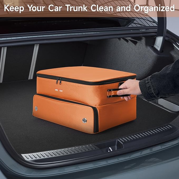 ANILD Golf Trunk Organizer, 2 Layer Golf Storage Case with Separate Ventilated Compartment for 2 Pair Shoes, for Balls, Tees, Clothes, Gloves, Accessories, Golfer Gifts