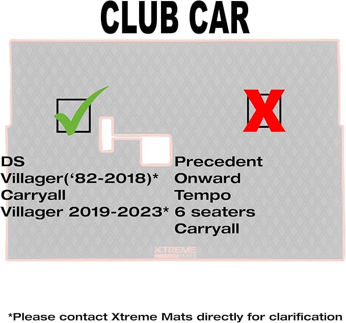 Xtreme Mats Club Car Compatible Golf Cart Mat, Full Coverage Rubber Floor Liner - Fits Club Car DS (1982-2013) and Villager (1982-2018) - Black with Red Trim