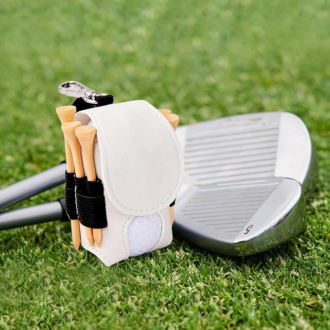Leather Golf Ball Holder - Golf Ball Storage Pocket, Tee Bag with Sturdy Leather, Convenient and Tee Carry Pouch, Accessories Organizer for Course or Practice, Portable Pocket