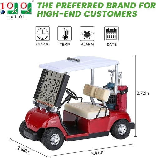 10L0L Mini Golf Cart Alarm Clock LCD Display Calendar Golf Gifts for Men Fans Golfers Superior Race Souvenir Novelty (Red)