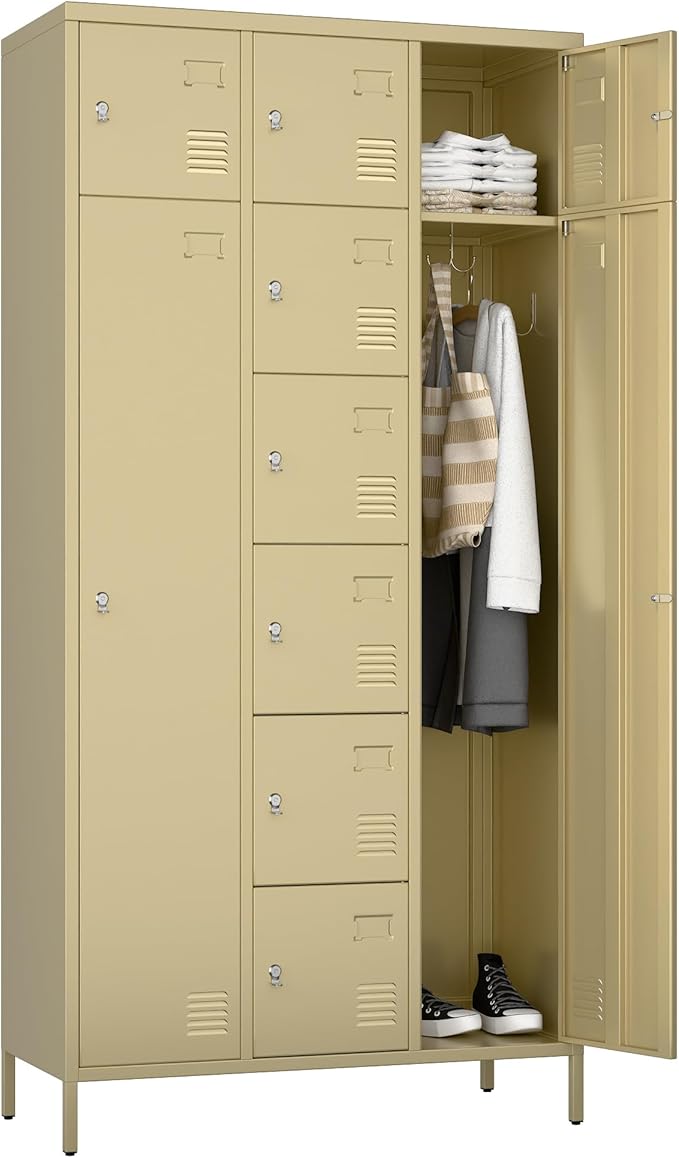 METAN Metal Locker for School Office Gym Bedroom, 10 Doors Steel Storage Locker Cabinet for Employees, Industrial Storage Locker, Assembly Required (Camel)