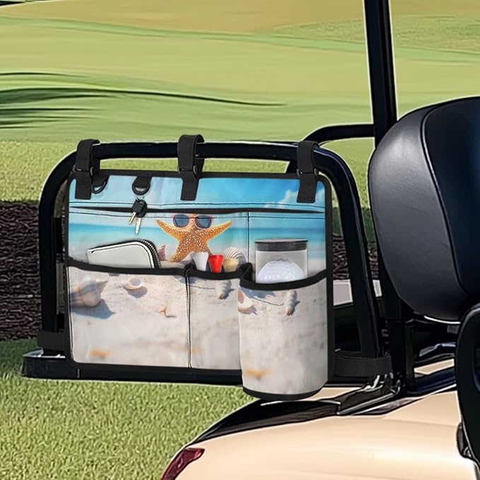 Beach Golf Cart Rear Seat Organizer Foldable Storage Bag for Club Car, Wheelchair and Walker