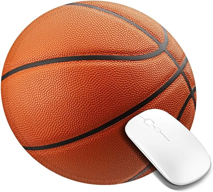 Basketball Ball Fun Sport Round Mouse Pad, Small Gaming Mousepad with Stitched Edge, Non-Slip Rubber Base Mouse Mat Office Desk Accessories for Laptop Computer Decor 7.9 X 7.9 Inch