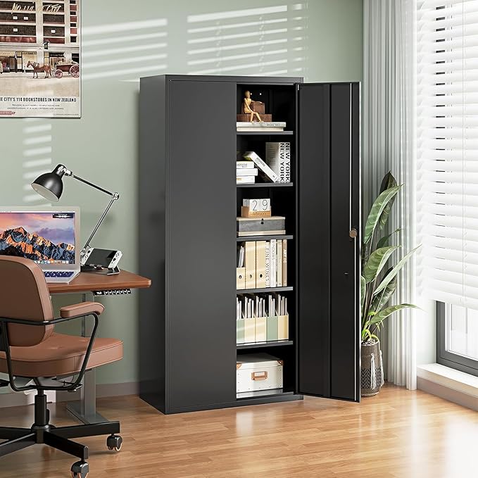 Letaya Metal Garage Storage Cabinets with Lock Door and Adjustable Shelves, Steel Tool Cabinets for Home,Office,Warehouse Organisieren (Black)