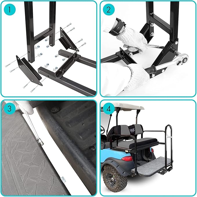 10L0L Universal Golf Cart Rear Safety Grab Bar w/Triangle Reflector Fit for Yamaha Club Car EZGO (2+2) /(4+2) Passenger Golf Cart Manual Hardware Included
