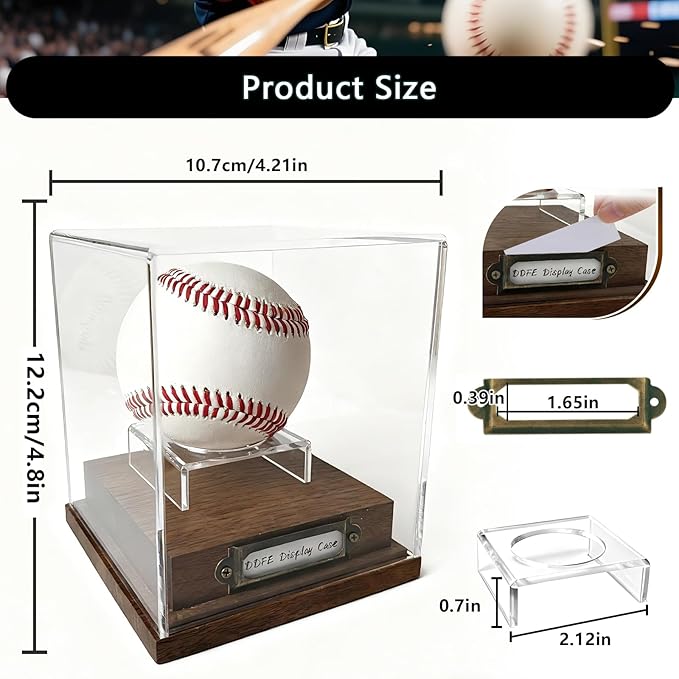 Baseball Display Case - Clear Cube Baseball Holder with Walnut Wood Base,Memorabilia Autograph Stand Box for Single Ball,Ideal Gift for Collector & Sports Enthusiast(1 Pack Baseball)