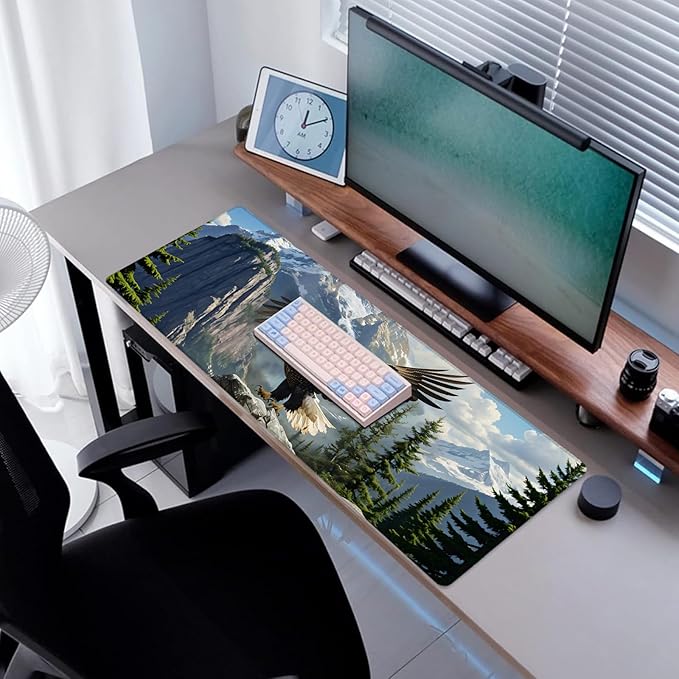 Bald Eagle Gaming Mouse Pad, Desk Mat, Non-Slip Rubber Base Cool Aesthetic MousePads for Computer Laptop Keyboard Office School Home Desktop Accessories Decor 31.5" x 11.8"