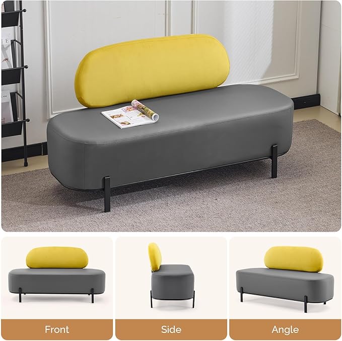 OmySalon Waiting Room Bench with Back, 55.1" Office Guest Chair, Faux Leather Upholstered Reception Seating, Lobby Bench for Beauty Salon Barbershop Airport Bank Hall Room Conference