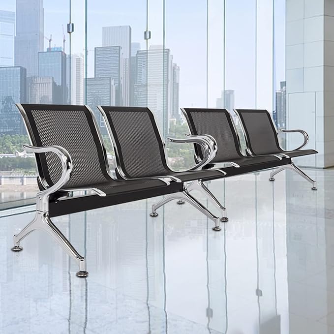 Kinfant Waiting Room Chair Bench - Guest Reception Chairs for Airport Hospital Bank Salon Barber Hall Room Conference (2-seat, Black-Mesh)