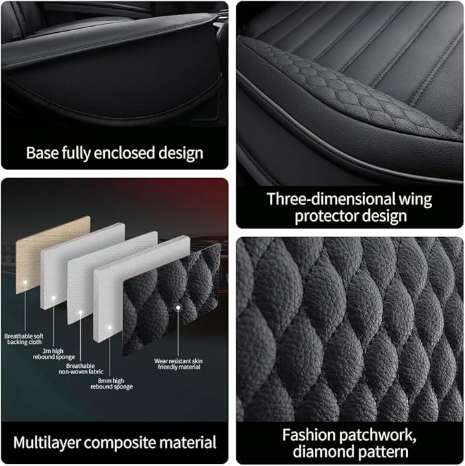 Leather Car Seat Covers for Volkswagen Golf Alltrack 2017-2019,Car Seat Covers Full Set,Seat Covers with Safety,Waterproof Seat Cover Compatible Airbag(5pcs Black Standard)