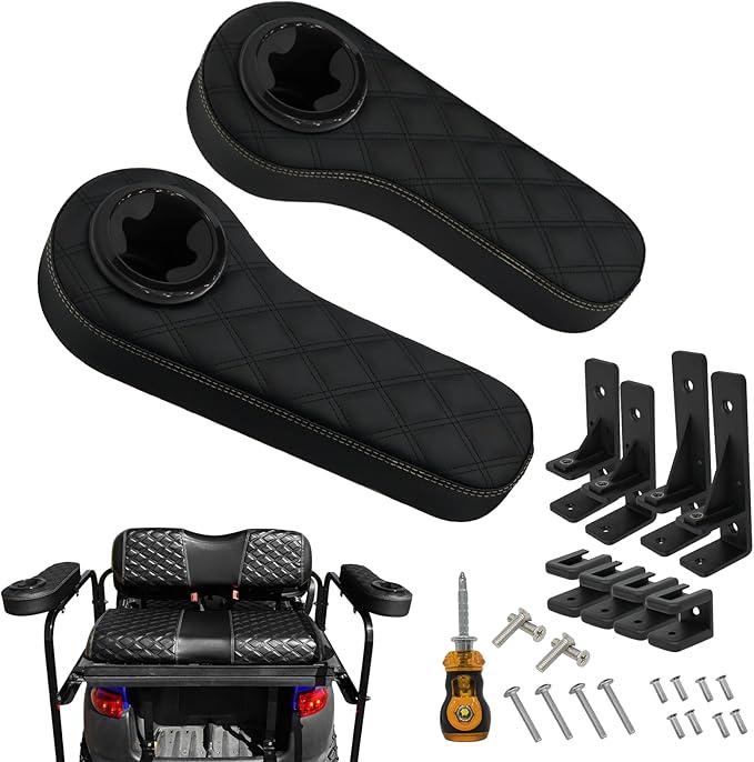 XUANYUDG0769 Golf Cart Armrest with Cup Holder for EZGO TXT Club Car DS Precedent and Yamaha Rear Seat Kit, Upgrade Support Frame/No Need Drilling Arm Rest