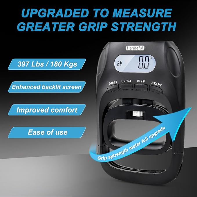 Handeful 397Lb Grip Strength Tester Dynamometer Handgrip Measurer Meter, Handheld Strengthener Exerciser for Sports, School, and Home Use