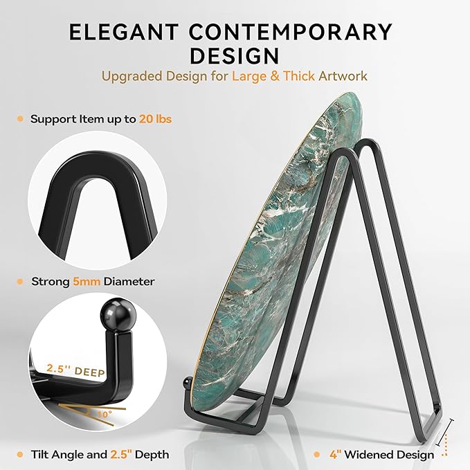 4 Pack 10 Inch Large Plate Stands for Display - Metal Square Wire Plate Holder Display Stand + Picture Stand for Book, Platter, Plaque, Photo Easel