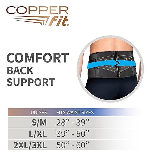 Copper Fit Pro Back Support, Black with Copper Trim, Large/X-Large, Unisex Waist Size 39”-50” (CFBACK)