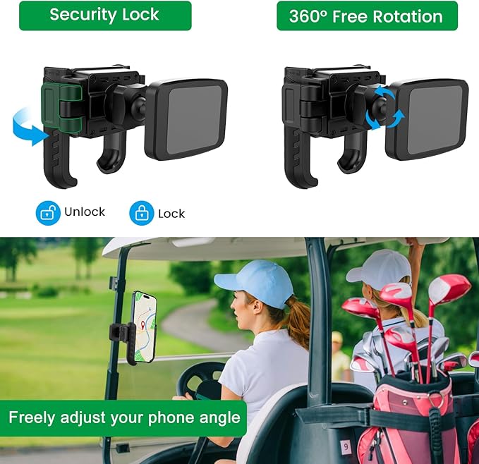 Golf Cart Phone Mount Holder Compatible with iPhone Galaxy Google Pixel Motorola, Golf Magnetic Phone Holder Compatible with Golf Cart EZGO Club Car Yamaha, Ultra Strength Magnets Cell Phone Caddy