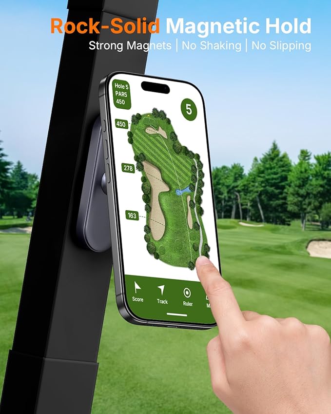 WOSPORTS Magnetic Golf Cart Phone Holder, Golf Cart Phone Mount for iPhone 16 Pro Max 15 14 13 12 Plus, Golf Cart Accessories Gifts for Men Women