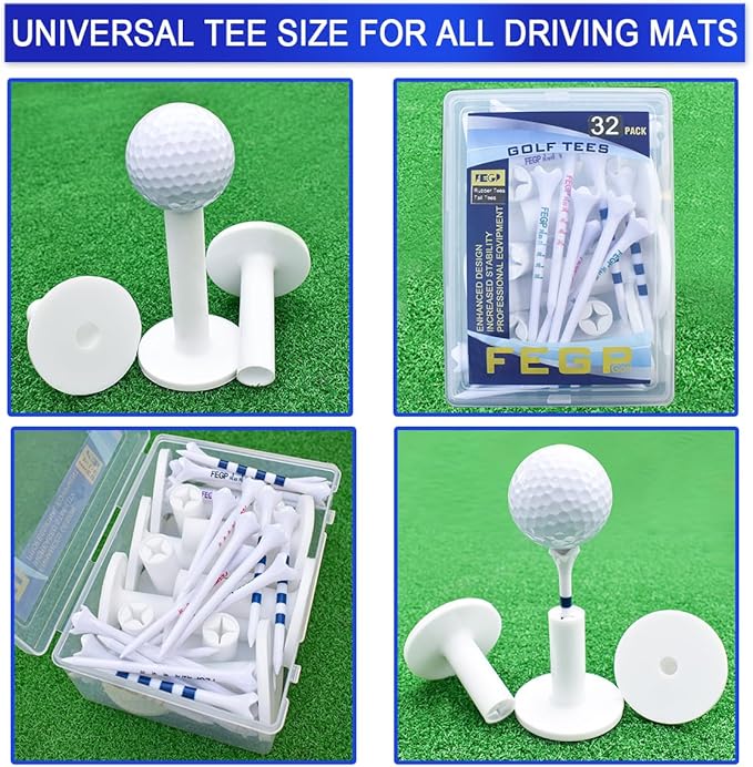 Rubber Golf Tees for Mats |Driving Range tee, Golf mat tees | Golf Accessories for Indoor & Outdoor Practice, 5 Sizes Rubber Tees & 20 Tall Plastic Golf Tees (32 Pcs)