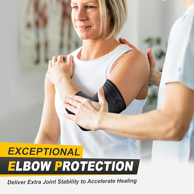 CAMBIVO 2 Pack Elbow Brace for Tendonitis, Tennis Elbow Compression Support Sleeve for Golfers Elbow Pain Relief, Arthritis, Bursitis, Workout, Weightlifting (Black-Grey,Large)