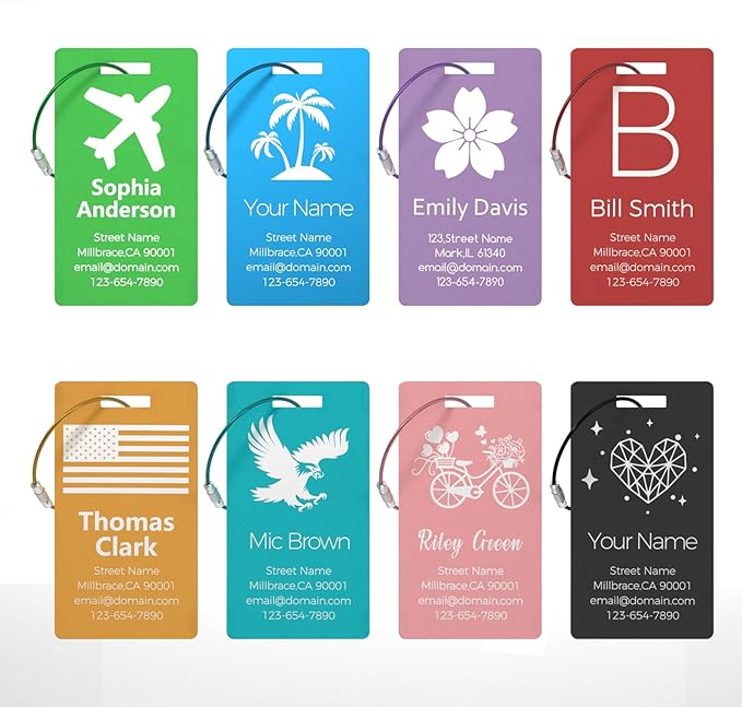 Personalized Metal Luggage Tags, Custom Suitcase Aluminum Name Tags with 5.9in Steel Ring, Laser Engraved Text and Logo, for Travel Gift, Baggage, Golf Bag (Lake Blue)