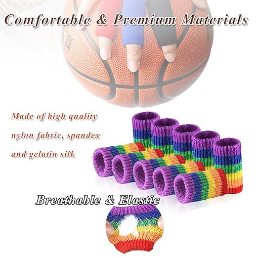 Finger Sleeves Protectors, 10Pcs Sport Finger Sleeves Elastic Thumb Brace Support for Basketball Golf Premium Fingers Sleeve for Arthritis Perfect for Relieving Pain (10pcs rainbow set)