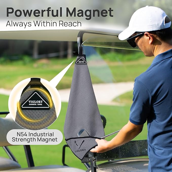 Magnetic Golf Towel for Bag 18" x 18" with Clip Exclusive Cleaning Pocket Microfiber Waffle Ultra Absorbent Club Ball Cleaner Essential Golf Accessories and Gifts for Men Women(Grey 1 Pack)