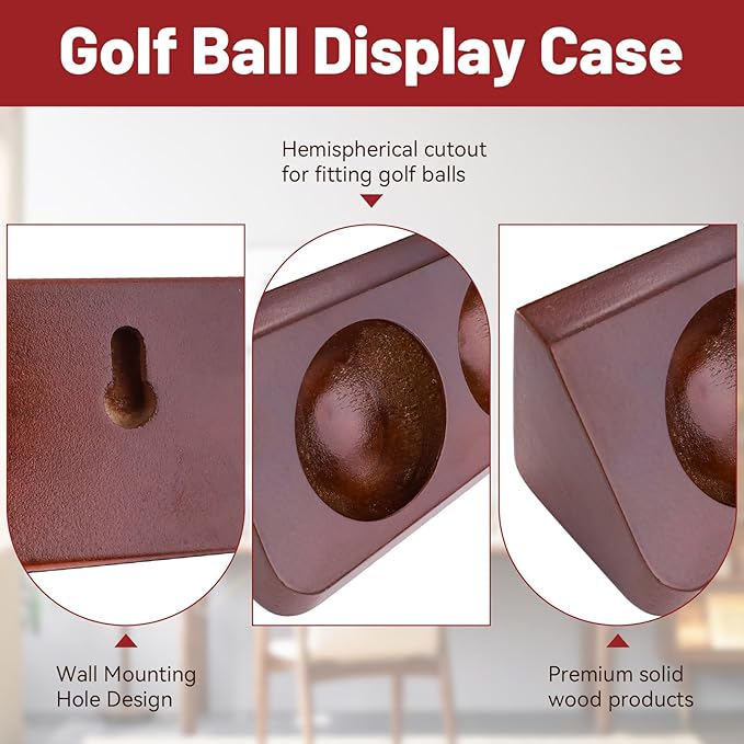 Wooden Golf Ball Display Case Wall Mount, 12 Standard Golf Balls Display Holder Stand, Wall&Desktop Golf Balls Decor Rack, Sport Memorabilia Collectibles, Gift for Golf Enthusiasts