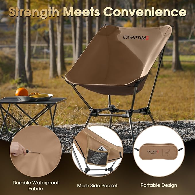 Portable Camping Chair Plus, Larger & Roomier, Compact and Lightweight, Folding Chair for Backpacking & Hiking, 330Lbs Capacity, Khaki