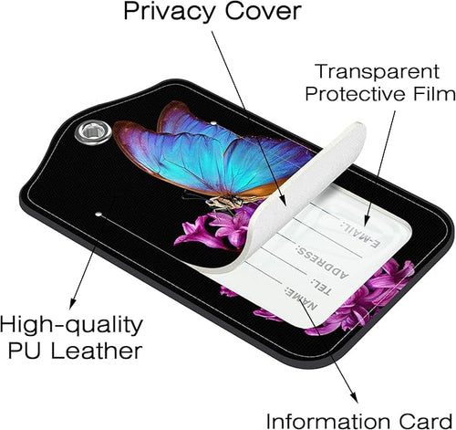 2 Pack Luggage Tags for Suitcase,Butterfly on a Flower PU Leather Luggage Tags with Privacy Cover Name Address Labels and Steel Ring,Creative Travel Accessories for Men and Women