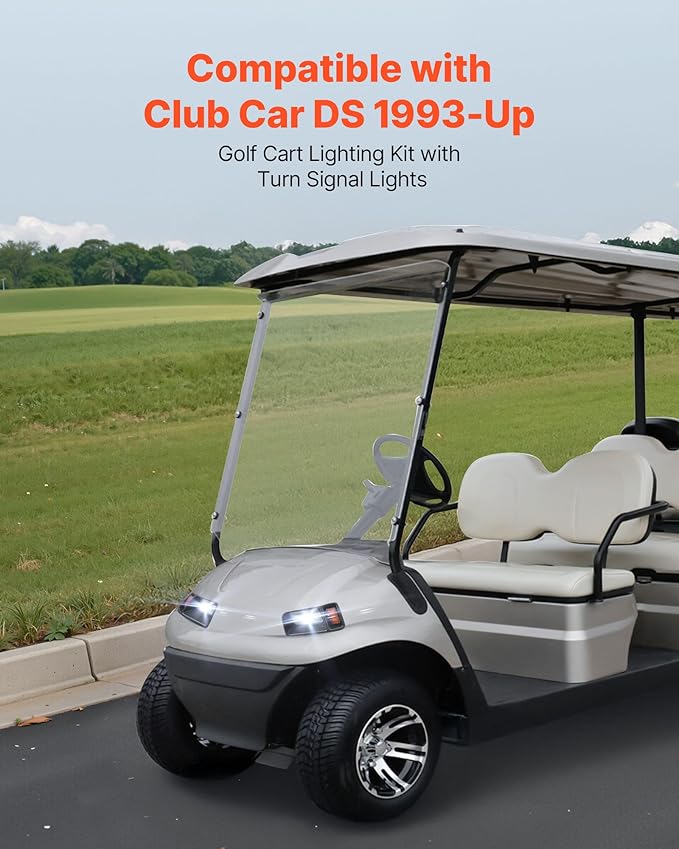 VEVOR Golf Cart Light Kit, 12 Volt, Street Legal LED Headlight and Taillight Kit with Wiring Harness, Turn Signals, Hazard Light, Switch Horn, Brake Pad, Zip Ties, ABS Housing, for Club Car DS 1993-Up