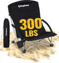 KingCamp Low Beach Chairs, Folding Portable Chair for Adults Lightweight Extra Wide Seat 300lbs Heavy Duty Oversized Backpack, Carry Bag for Camping