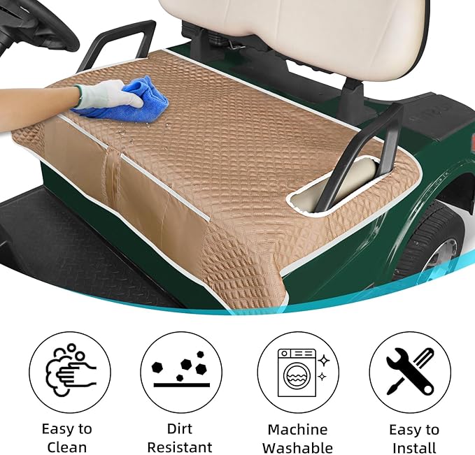 Roykaw Golf Cart Seat Cover, Golf Cart Seat Blanket w/Double Layer Universal Compatible with EZGO TXT RXV/Club Car DS Precedent 2 Seat Golf Carts, w/ 4 Storage Pockets, Easy to Use & Clean