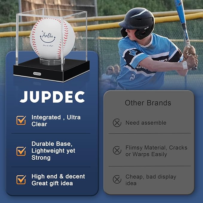 JupDec Baseball Display Case, Clear Acrylic Cube Baseball Holder with Durable Base, UV Protected Autograph Stand Box for Single Ball, Ideal Gift for Collector & Sports Enthusiast, Silvery, 2 Pack