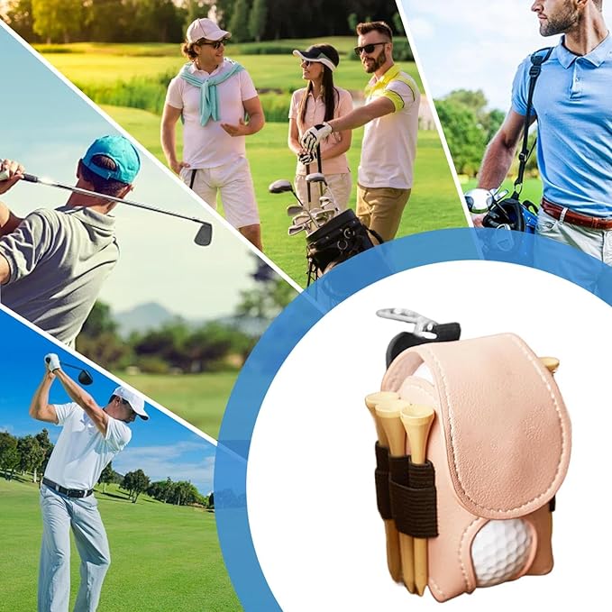 Leather Golf Ball Holder - Golf Ball Storage Pocket, Tee Bag with Sturdy Leather, Convenient and Tee Carry Pouch, Accessories Organizer for Course or Practice, Portable Pocket