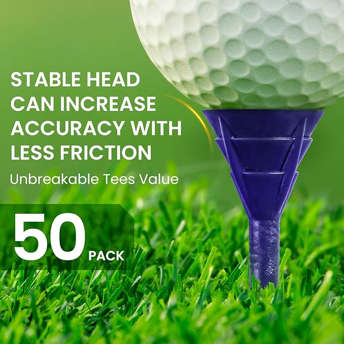 FINGER TEN Unbreakable Golf Tees Plastic 3 1/4 inch Value 50/100 Pack, Low Friction & Low Ball Spin Long Tees to Improve Distance & Accuracy, Durable Tees with Assorted Colors to Practice