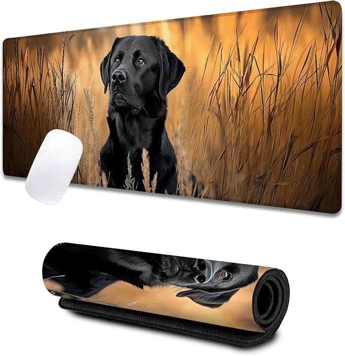 Black Lab Portrait Large Gaming Desk Mat,Rubber Non-Slip Stunning Labrador Dog Mouse Pad,31.5x11.8x0.12in Extended Mousepad,Game Lover Mice Pads Gifts,Office Home Deskmat Decor