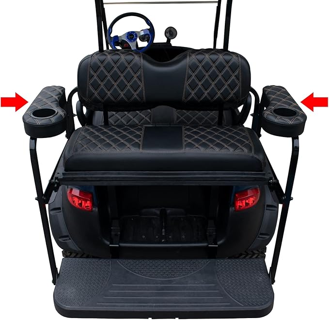 NOKINS Golf Cart Diamond Flip Armrest with Cup Holder, No Drilling Required, Golf Cart Folding Hinged Armrest, Inward Mount, for Club Car EzGo Yamaha Back Seat Kit