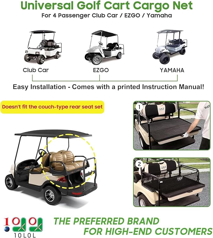 10L0L 4 Passenger Golf Cart Cargo Net for Yamaha,Club Car DS/Precedent, EZGO TXT/RXV, Adjustable Elastic Storage Net, Cargo Mesh Organizer Nets with Strong Buckle
