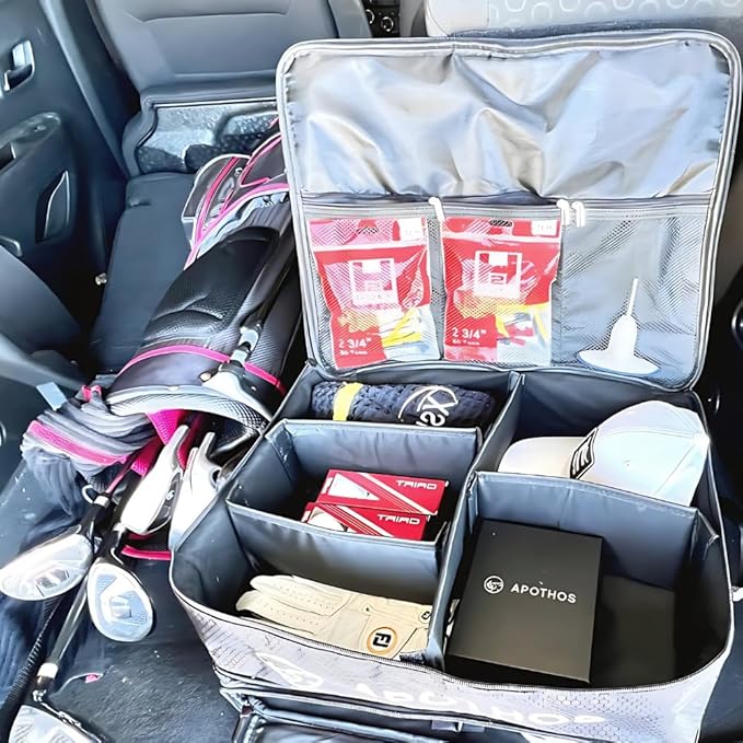 Trunk 2 Level Storage Organizer, Compact, Collapsable, Water Resistant, Breathable, 3 zippered pockets, Adjustable Velco Dividers, Shoe Compartment, Integrated Handle, Black