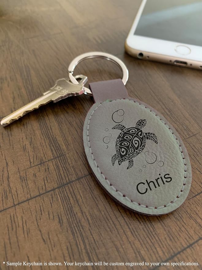 LaserGram Oval Keychain, Palm Trees, Personalized Engraving Included (Gray)
