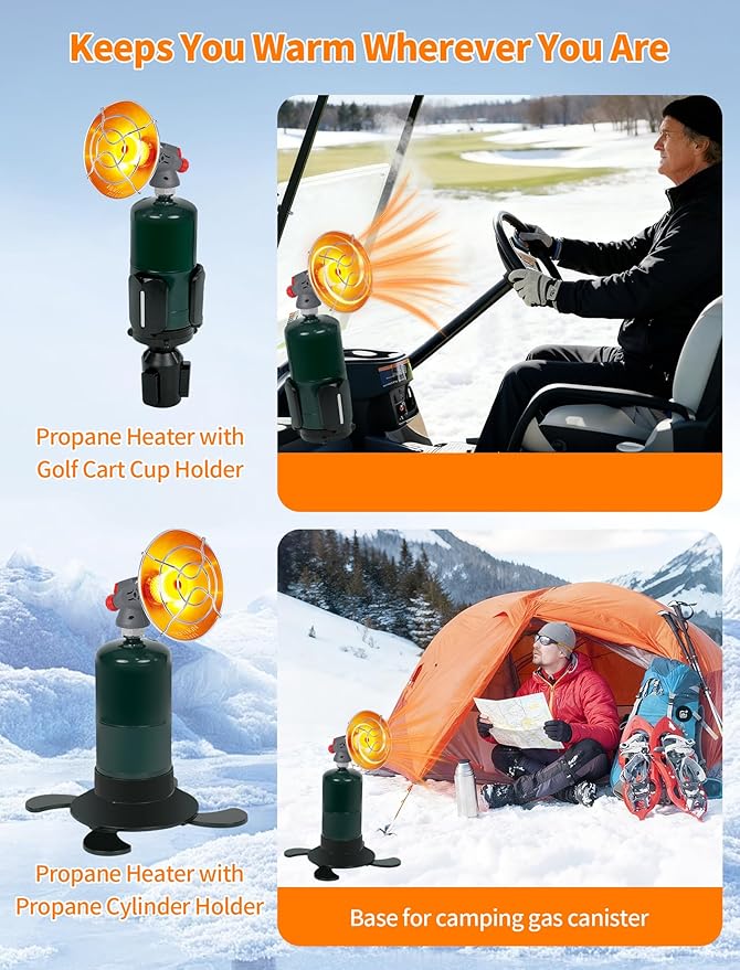2-in-1 6800 BTU Golf Cart Heater Propane with Storage Box, Adjustable Cup Holder & Camping Base, Compatible with EZGO, Club Car, Yamaha, and More, Golf Cart Accessories (Propane Tank Not Included)