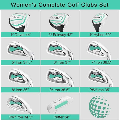 11 Pcs Women's Complete Golf Club Sets Right Hand with 14 Way Golf Cart Bag, Includes 460cc Alloy #1 Driver & #3 Fairway Wood & #4 Hybrid /#6/#7/#8/#9/#P/#S Irons & Putter