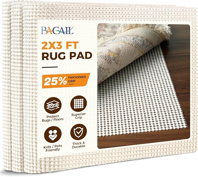 BAGAIL BASICS 2 x 3 FT Rug Pad Gripper for Hardwood Floors, Non Slip Rug Pads for Area Rugs, Extra Thick Under Rug Padding, Protect Your Rugs & Floors
