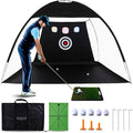 Golf Practice Net with Dual Mats, 3 Tees & 5 Balls – Golf Training Net for Indoor/Outdoor Swing Practice, Backyard Driving & Chipping Set, Portable Training Aid, Great Gift for Men